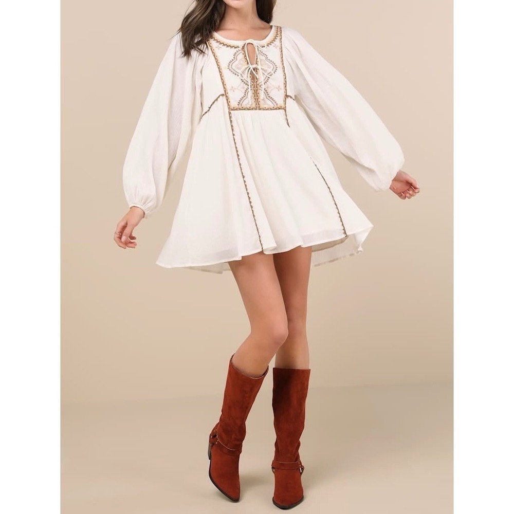 NWT Lulus Exceptionally Dreamy Ivory Embroidered Mini Shift Dress Large - Picture 3 of 8
